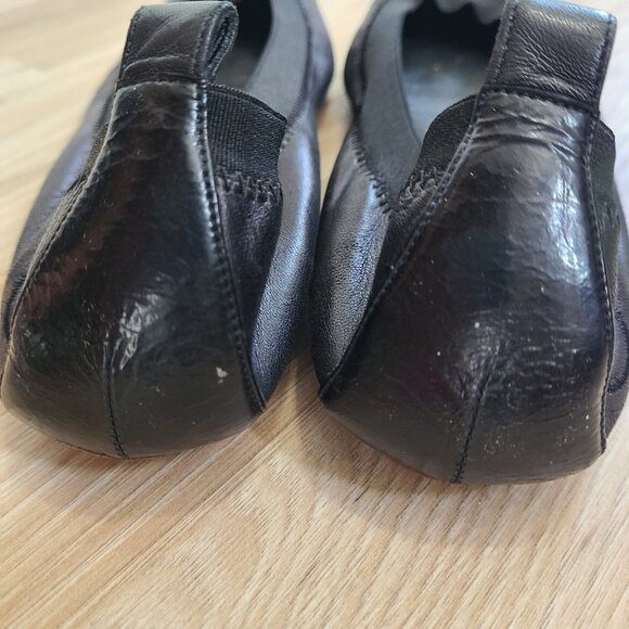 Chanel Ballet Flats 37.5 CC Logos Black Patent Cap Toe Pink Shine Elastic Trim - Picture 3 of 10